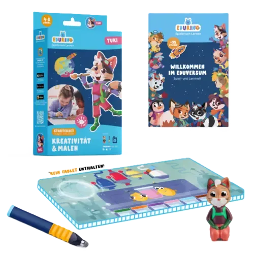 Edurino Starterset Yuki - Kreativität & Malen EXKLUSIV (inkl. Spiel- und Lernheft + dunkelblauer Stift) Bunt