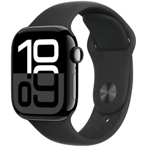 Apple Watch Series 10 Aluminium Sportarmband Diamantschwarz/Schwarz S/M