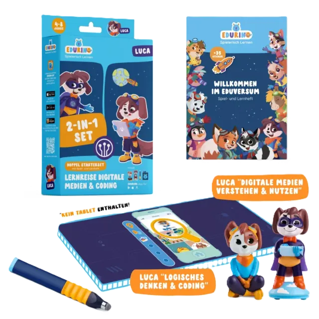 Edurino Doppelstarterset Luca - Logisches Denken & Coding + Luca Digitale Medien verstehen & nutzen Bunt