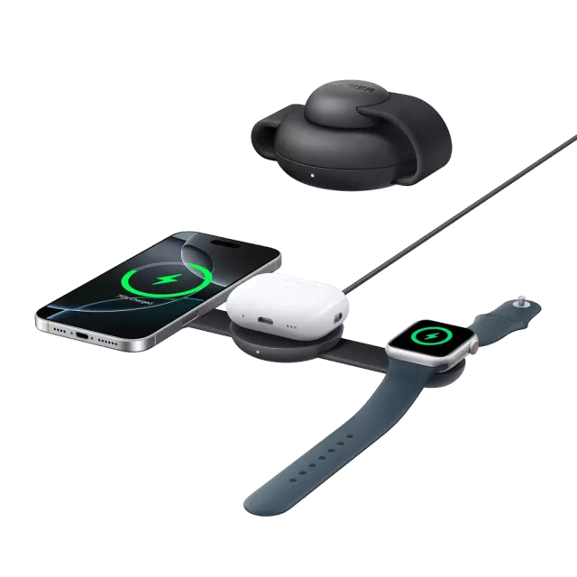 Anker MagGo Wireless Charging Station (3-in-1, Foldable Pad) Schwarz