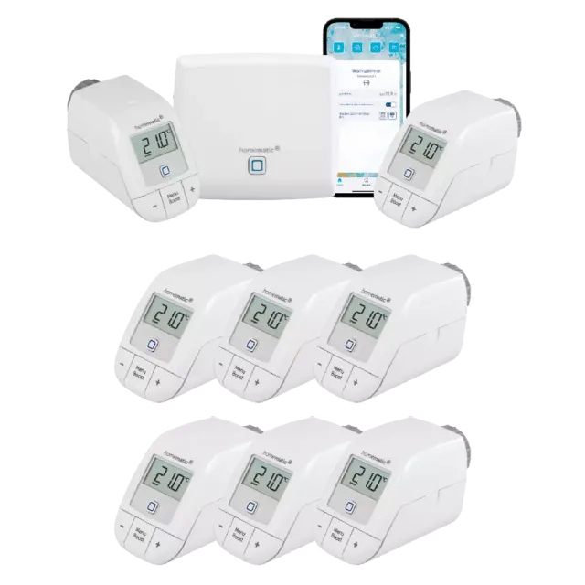 Homematic IP Bundle Starter Set Heizen + 6 x Thermostat basic Weiß