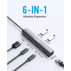 Anker 543 USB-C Hub (6-in-1 Slim) Grau
