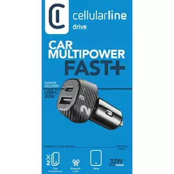 Cellularline USB Car Charger Multipower 2 Fast+ 32W Black Schwarz