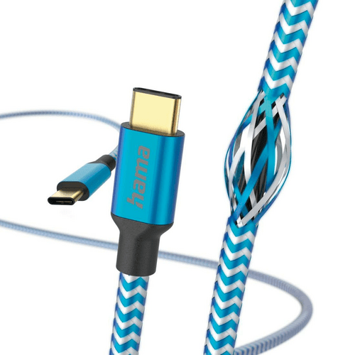 Hama USB-Kabel Reflective USB-C - USB-C Nylon Blau