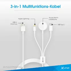 XLayer 3 in 1 Multifunktions-Kabel für Apple Produkte 1.5m Weiß