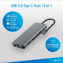 XLayer USB 3.0 Typ C Hub 13 in 1 Grau