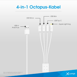 XLayer Kabel Octopus 4-IN-1 Multi-USB-Ladekabel 1.5 m Weiß