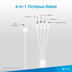 XLayer Kabel Octopus 4-IN-1 Multi-USB-Ladekabel 1.5 m Weiß