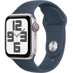 Apple Watch SE (2023) Aluminium Sportarmband Silber/Sturmblau S/M
