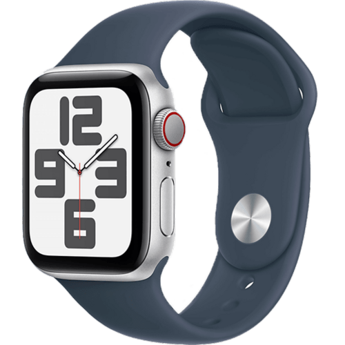 Apple Watch SE (2023) Aluminium Sportarmband Silber/Sturmblau S/M