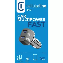 Cellularline USB Car Charger Multipower 2 Fast 18W Schwarz